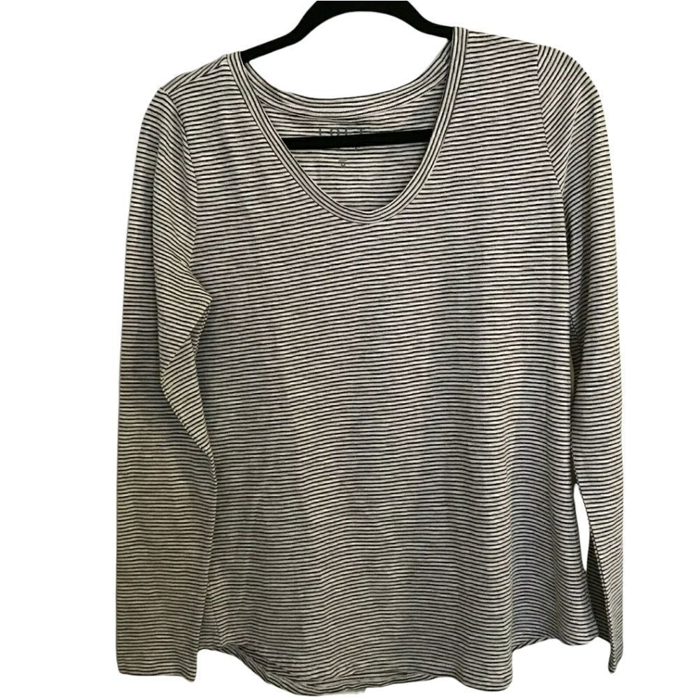 LOFT Vintage Soft Long Sleeve Scoop Neck Top Metallic Strips